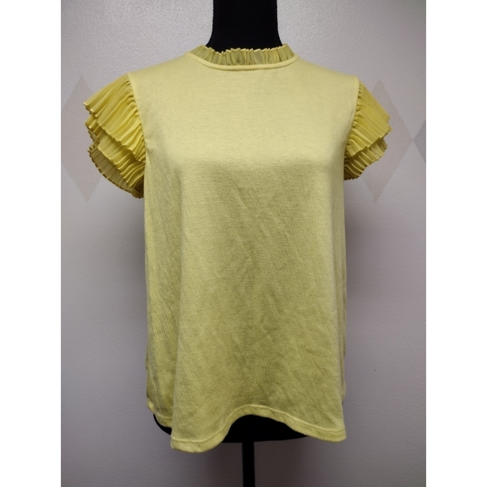 Meraki Lemon Yellow Top With Flutter Sleeves - image 1